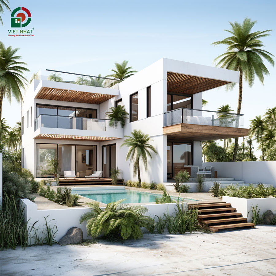 Mẫu nhà biệt thự hiện đại 2 tầng sân thượng