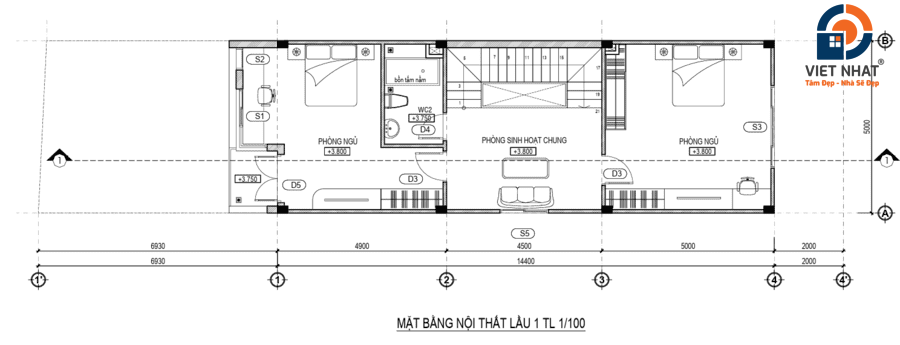 Nhà phố 4 tầng hiện đại trẻ trung