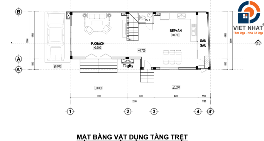 nhà phố 1 trệt 1 lầu 1 tum