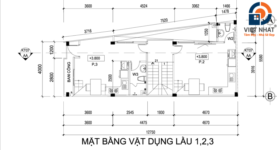 Nhà phố 4 tầng mái bằng