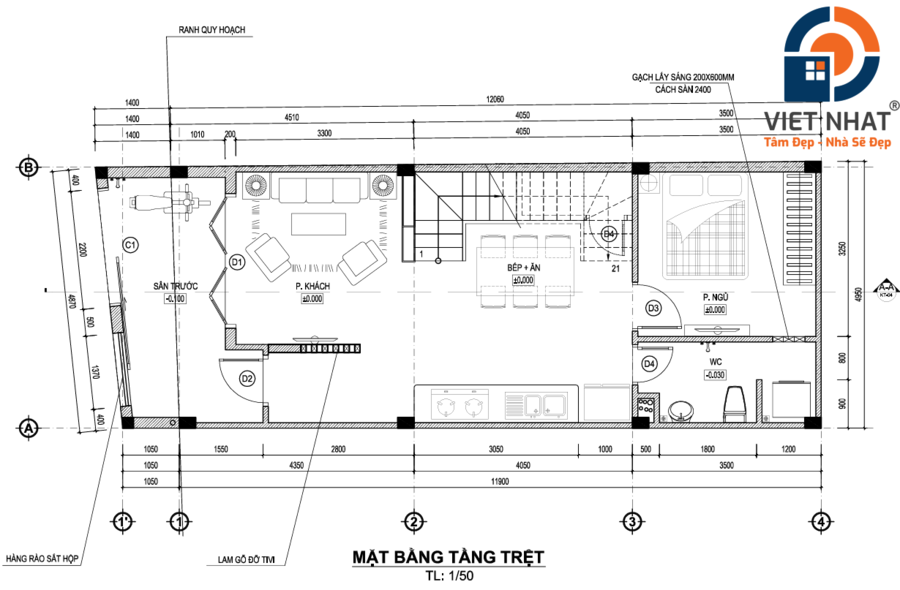 nhà phố 1 trệt 1 lầu mái bằng