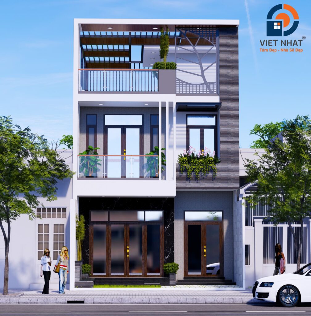 Mẫu nhà phố 1 trệt 1 lầu 1 tầng thượng có gara hiện đại - Xây Dựng Việt ...