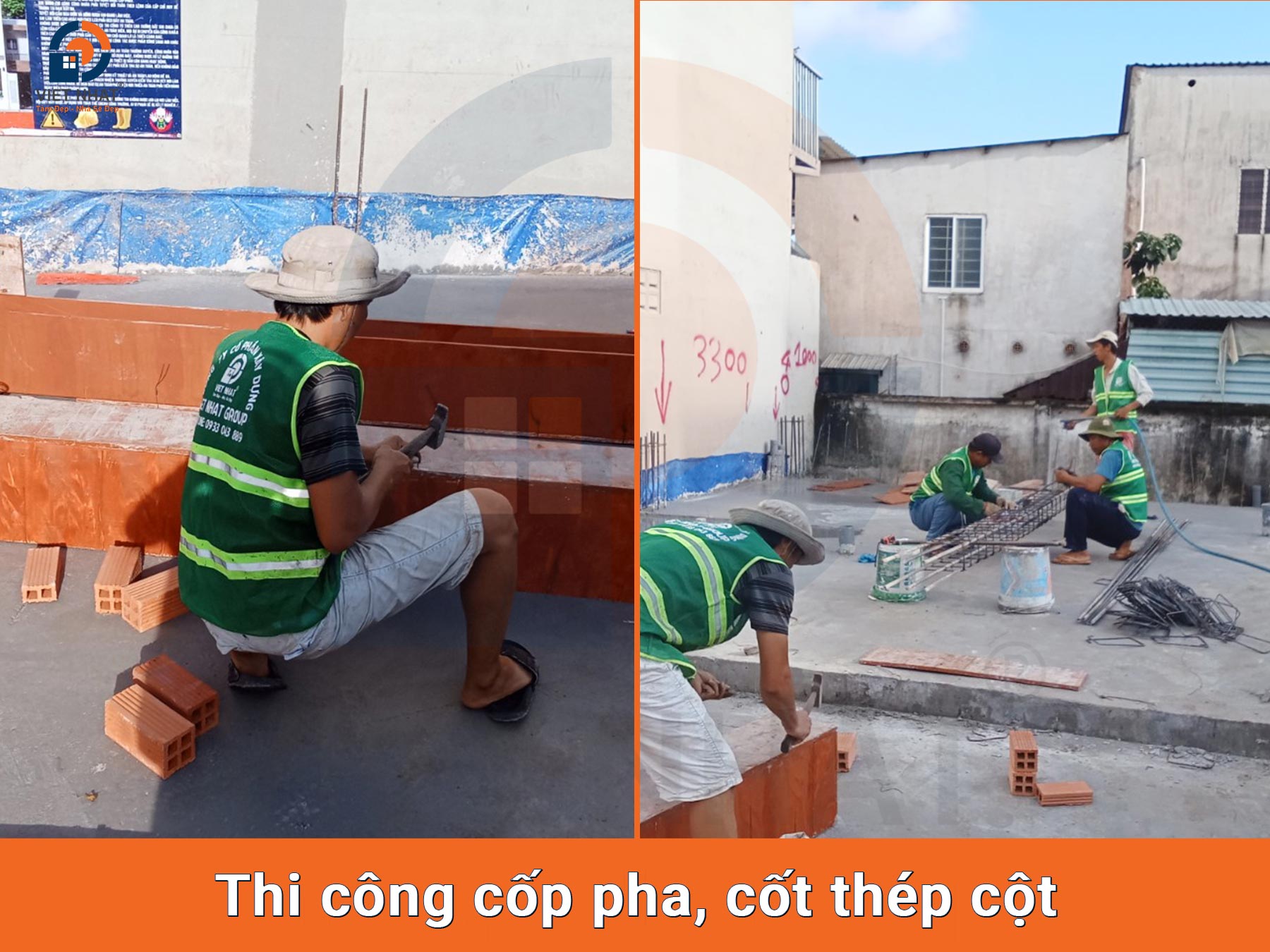 Thi công cốt thép, cột pha cột và đổ bê tông cột tầng trệt