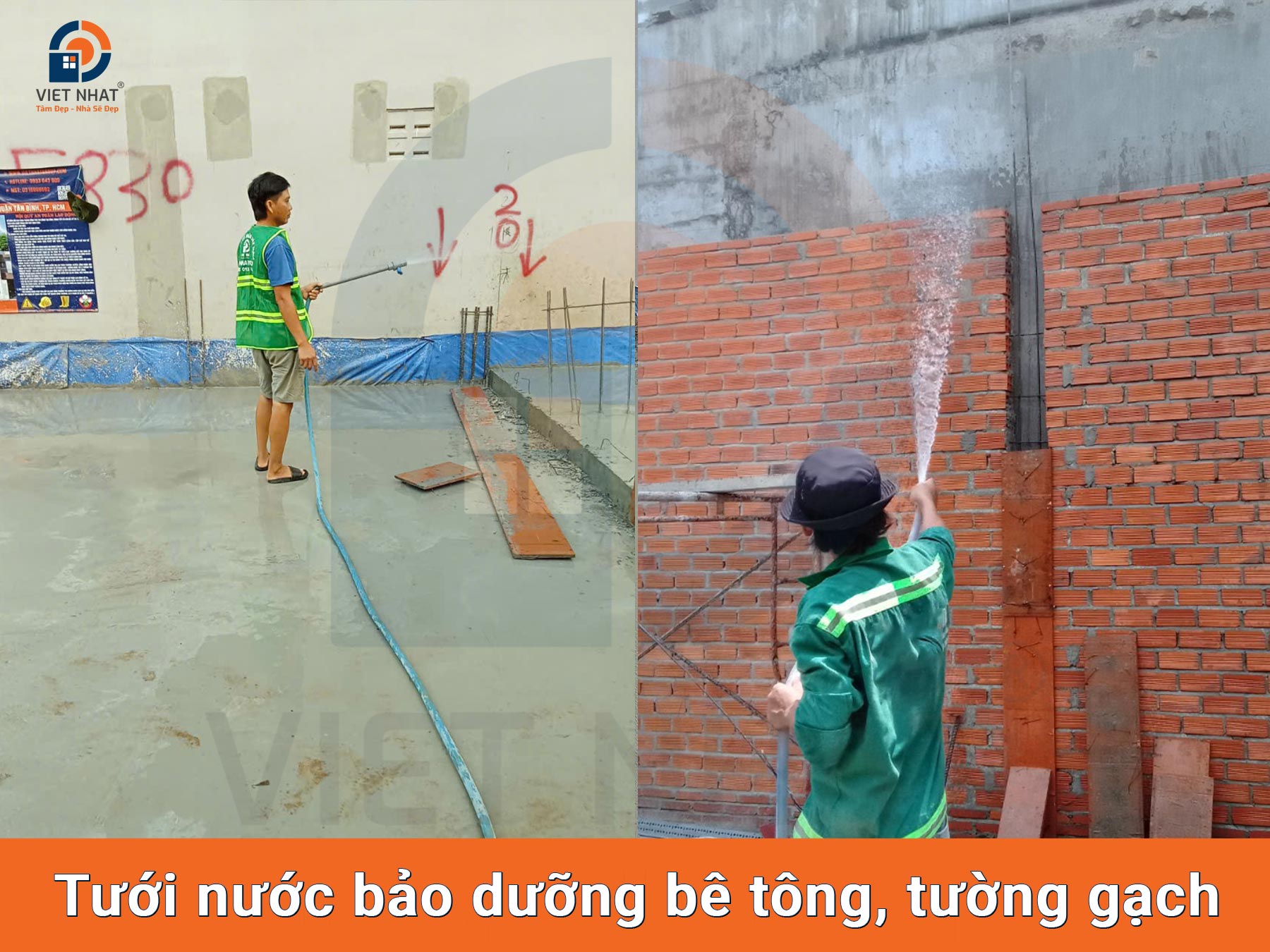 Tưới nước bảo dưỡng bê tông, tường gạch