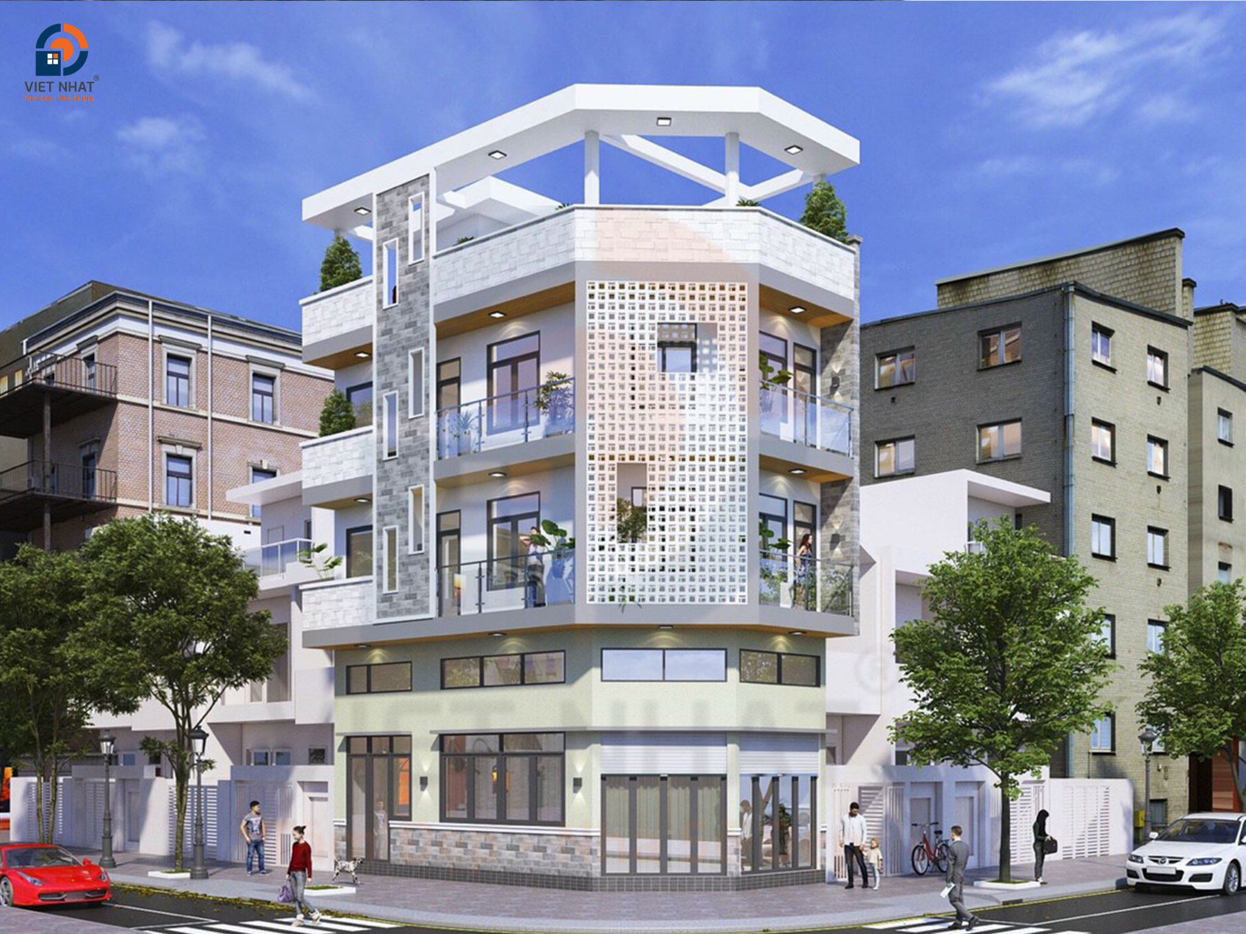 Mẫu nhà phố 2 mặt tiền hiện đại, sang trọng