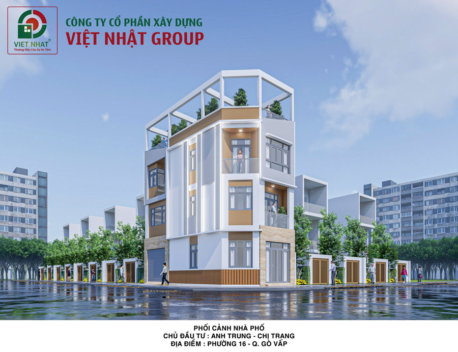 Mẫu nhà 2 mặt tiền 4 tầng 5x13m, nở hậu 8m