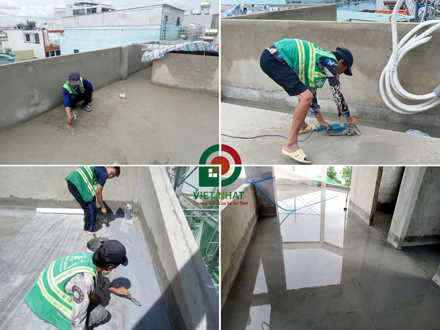 Hình ảnh thi công chống thấm sàn sân thượng, WC, ban công