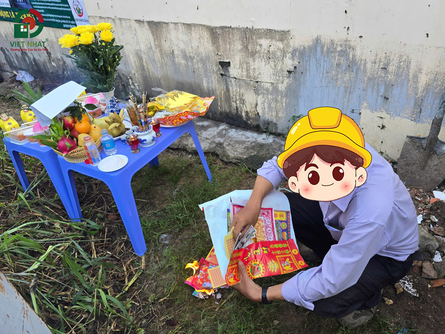 Hình ảnh Anh Sơn triển khai lễ cúng khởi công xây dựng nhà phố 2 tầng