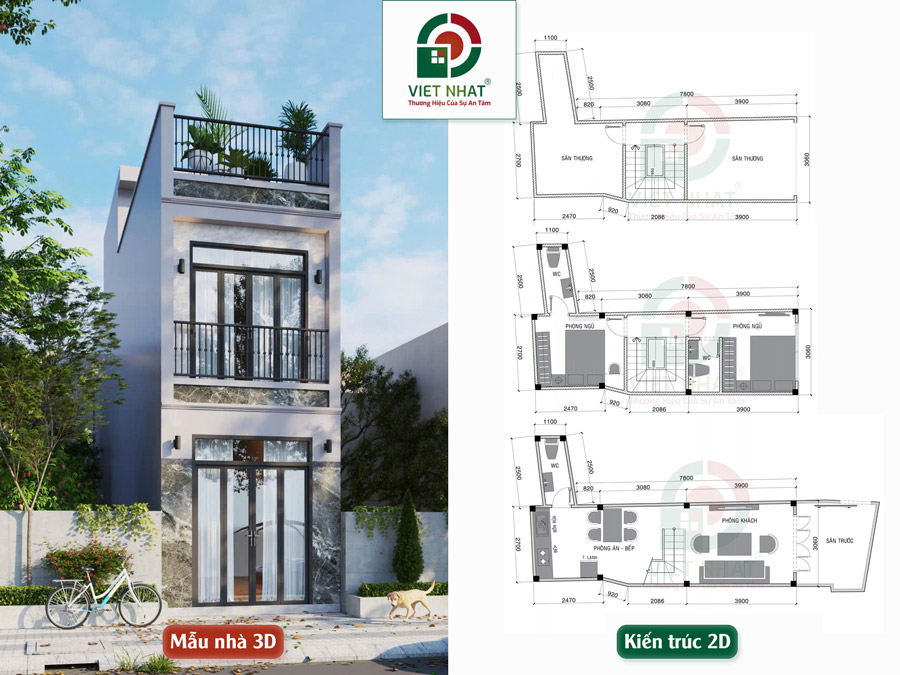 Xây Nhà 1 Trệt 1 Lầu Tum Sân Thượng 3x10m – Giải Pháp Trọn Gói Từ Thiết Kế Đến Bàn Giao