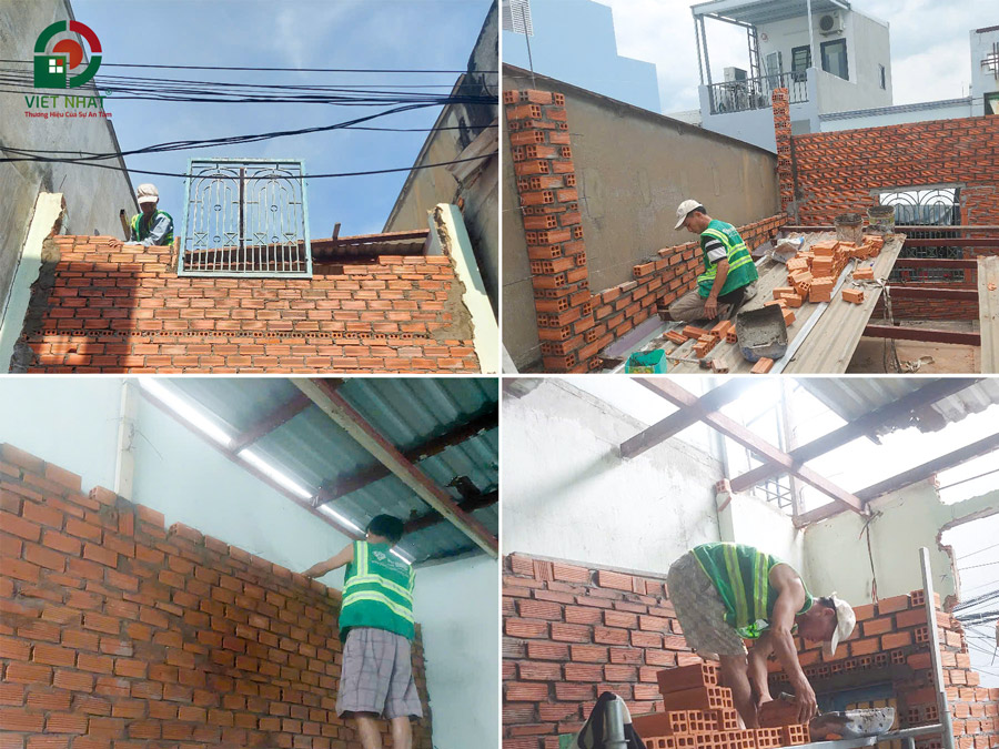 Hình ảnh thi công xây tường bao nhà 2 tầng