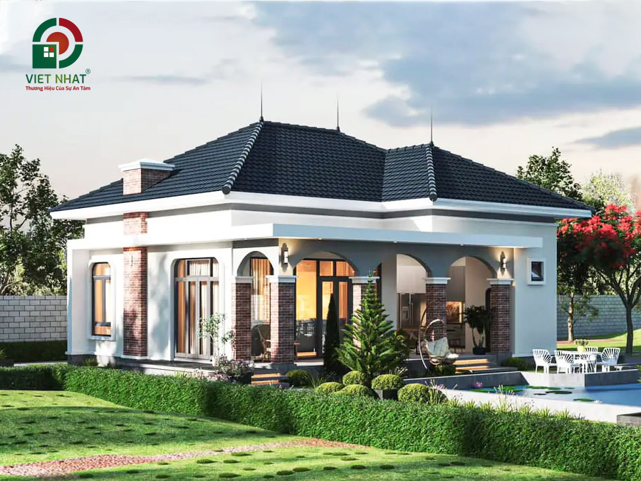 Mẫu nhà cấp 4 có mái Nhật sân vườn