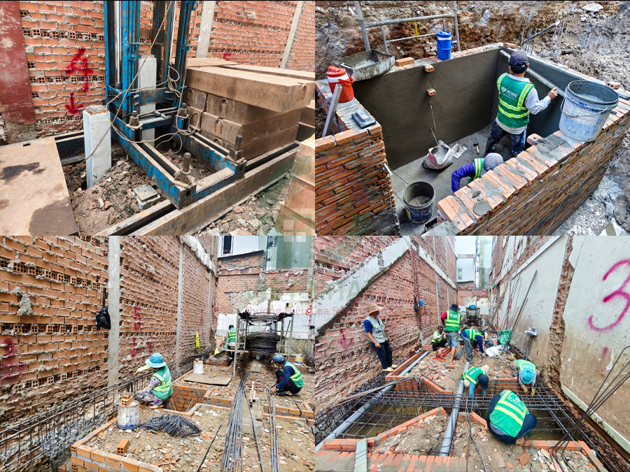 Hình ảnh thi công xây móng nhà 1 trệt lửng 3 lầu tum sân thượng