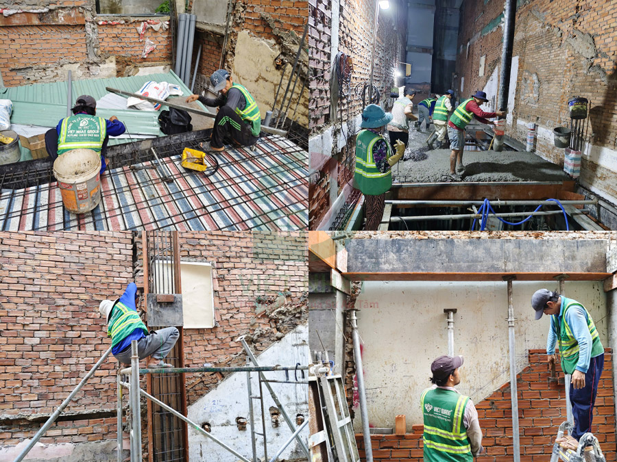 Hình ảnh thi công dựng khung tầng lửng