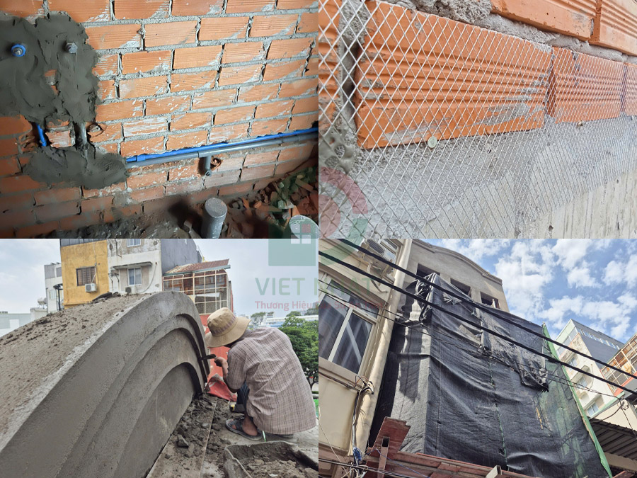 Hình ảnh thi công xây thô nhà 1 trệt lửng 2 lầu