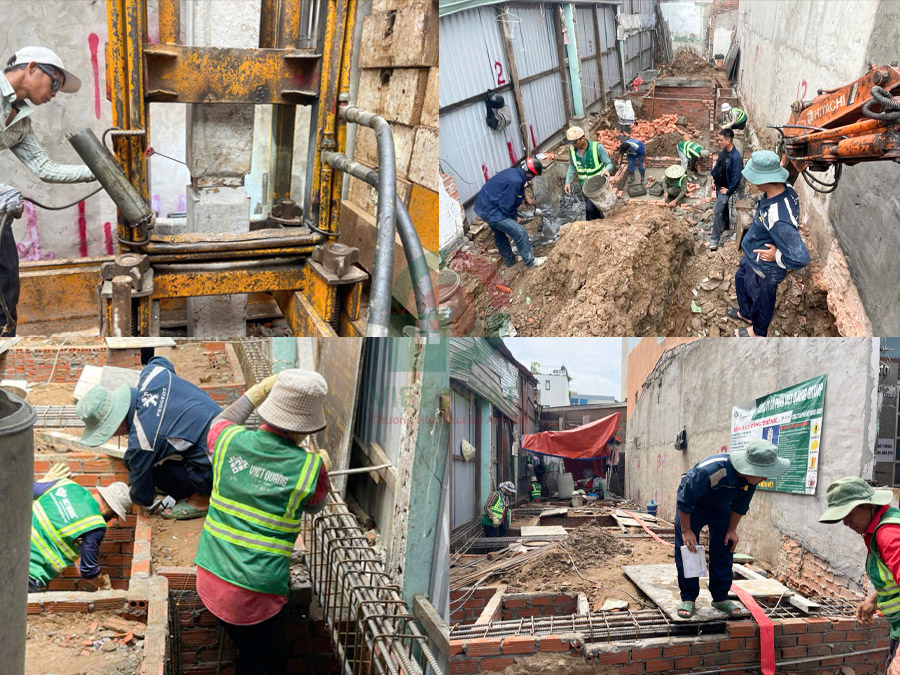 Hình ảnh thi công móng nhà 1 trệt lửng 4 lầu tum sân thượng