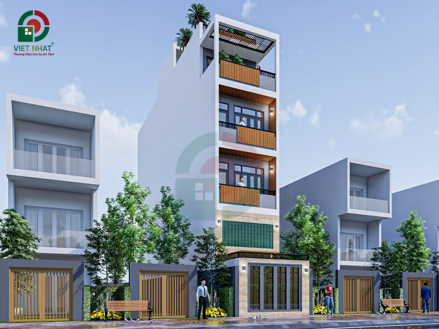 Xây Nhà Chị Nghi - Nhà 1 Trệt Lửng 3 Lầu Tum Sân Thượng 4x20m