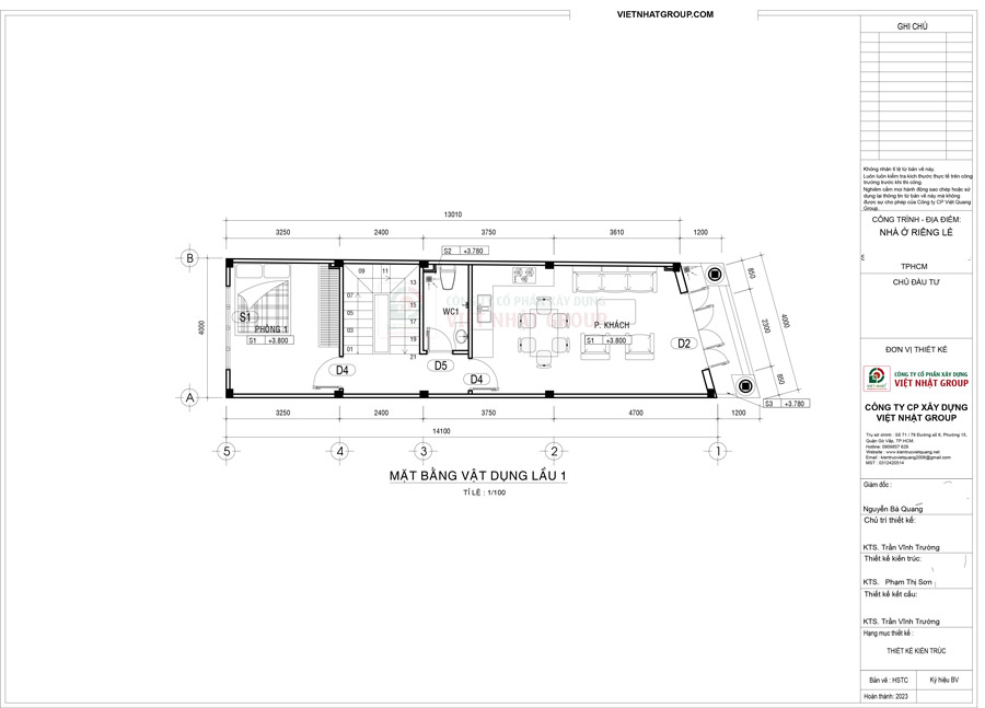 Bản vẽ thiết kế mặt bằng bố trí công năng lầu 1