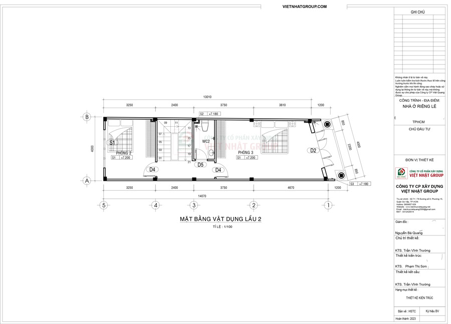 Bản vẽ thiết kế mặt bằng bố trí công năng lầu 2