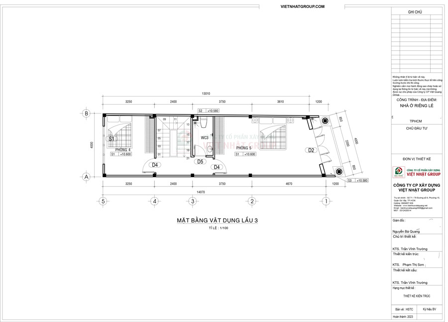 Bản vẽ thiết kế mặt bằng bố trí công năng lầu 3