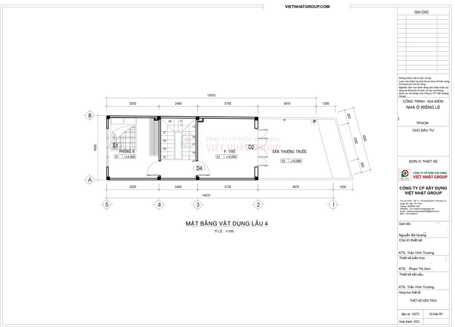 Bản vẽ thiết kế mặt bằng bố trí công năng lầu 4