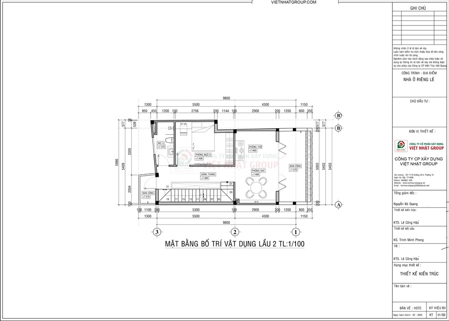 Bản vẽ mặt bằng bố trí công năng lầu 2