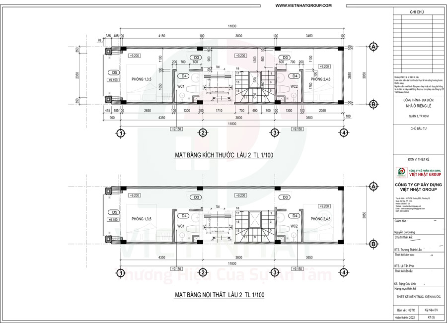 Bản vẽ thiết kế mặt bằng lầu 2