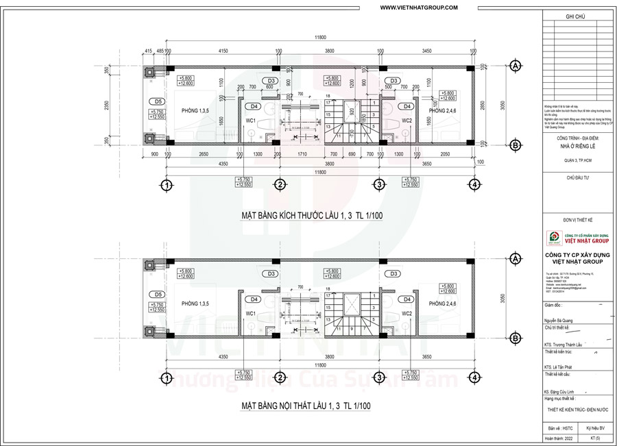 Bản vẽ thiết kế mặt bằng lầu 1, lầu 3