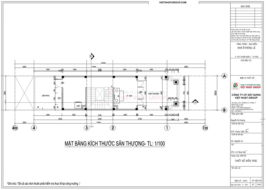 Bản vẽ bố trí mặt bằng công năng tầng thượng