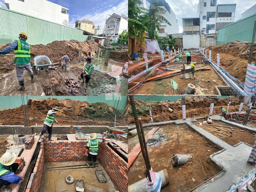 Hình ảnh thi công xây thô móng nhà 4 tầng