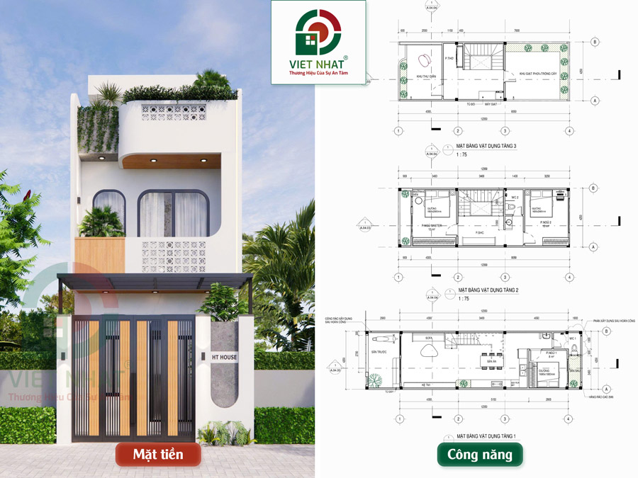 Xây Nhà Chị Thảo – Thiết Kế Thi Công Trọn Gói Nhà 3 Tầng 4x13m 
