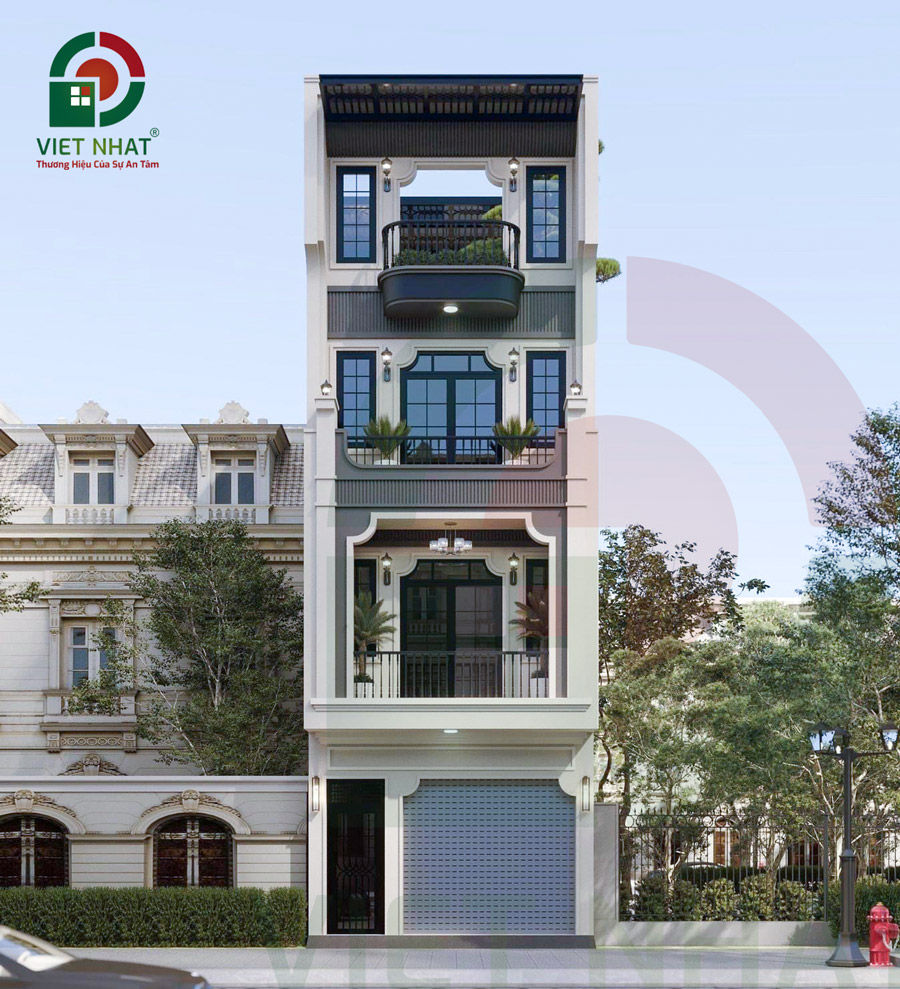 Mẫu thiết kế ngoại thất nhà 4 tầng 5x20m