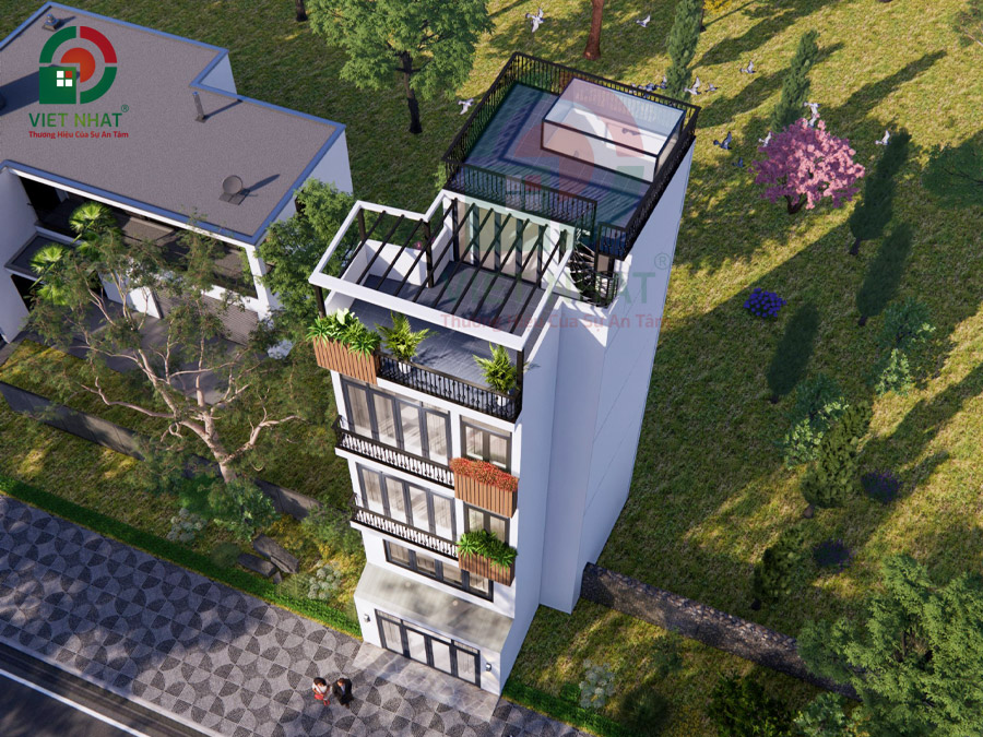 Mẫu nhà 1 trệt lửng 2 lầu tum sân thượng 5x8m