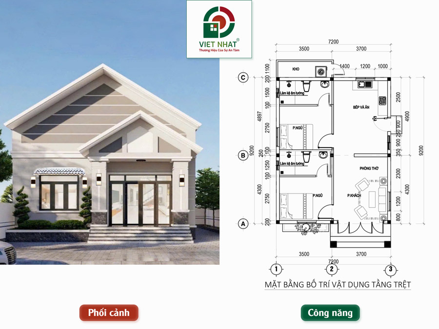 Lên phương án thiết kế nhà cấp 4 7x9m