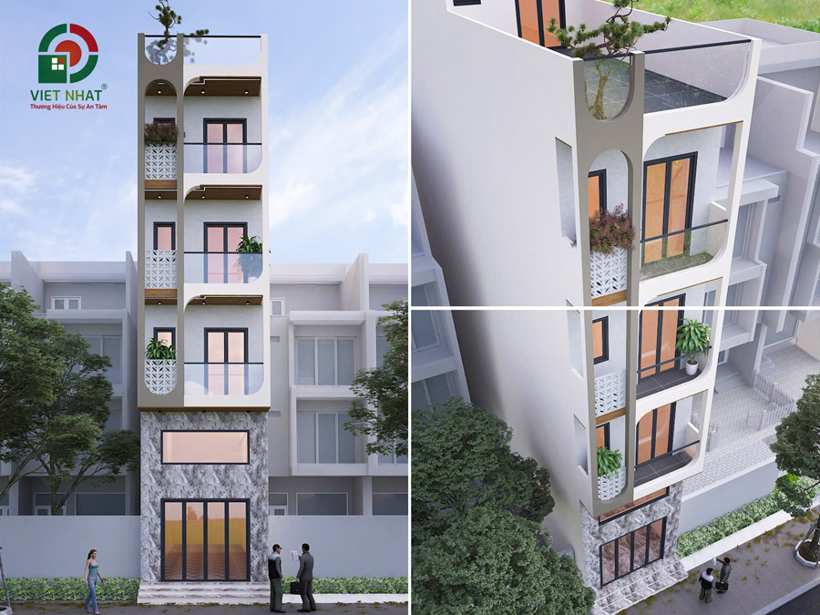 Mẫu nhà 1 trệt lửng 3 lầu tum sân thượng 4x18m