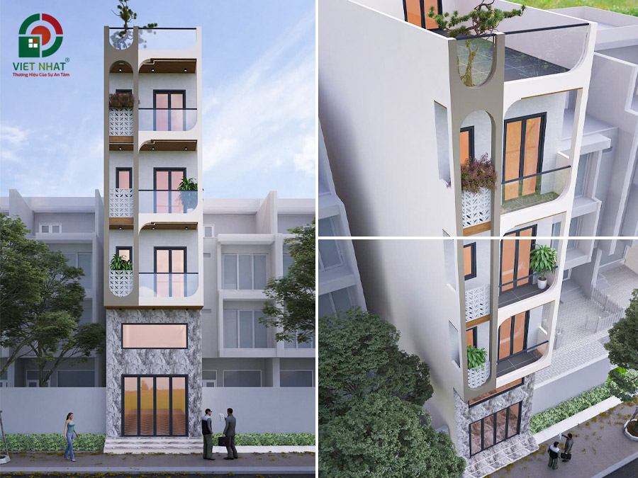 Mẫu nhà 1 trệt lửng 3 lầu tum sân thượng 4x18m