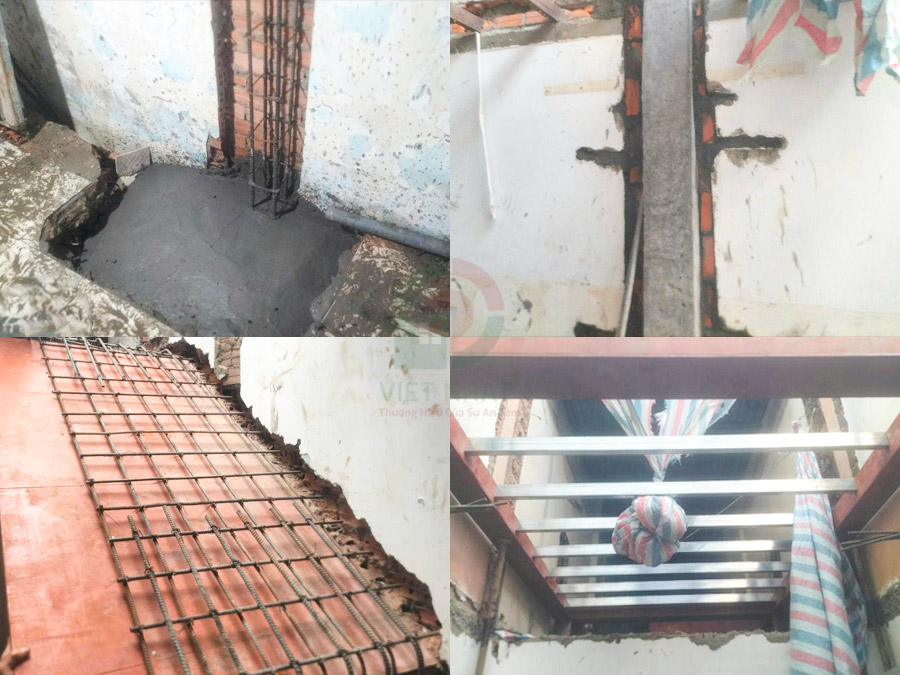 Hình ảnh thi công gia cố kết cấu nhà 2 tầng 