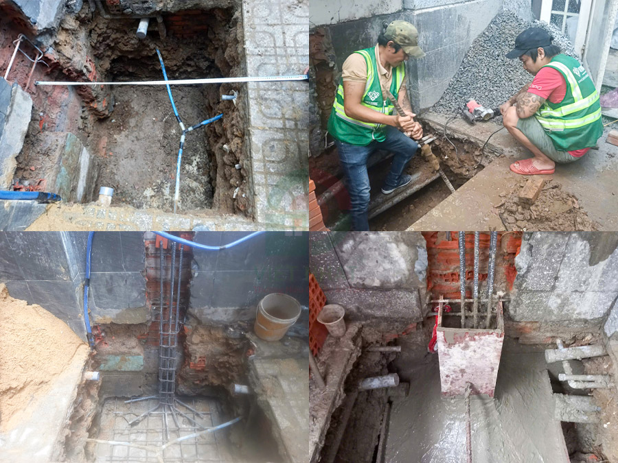 Thi công đổ thêm móng đơn