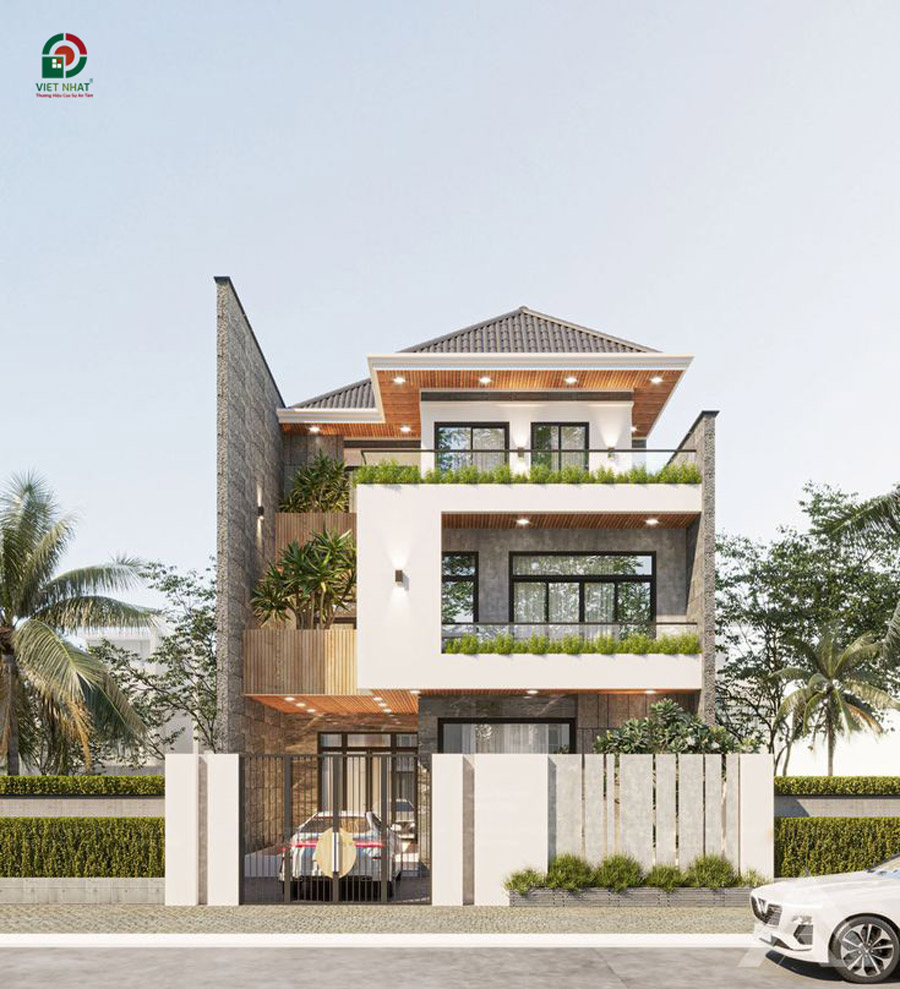 Phong cách xây nhà 3 tầng mái Nhật