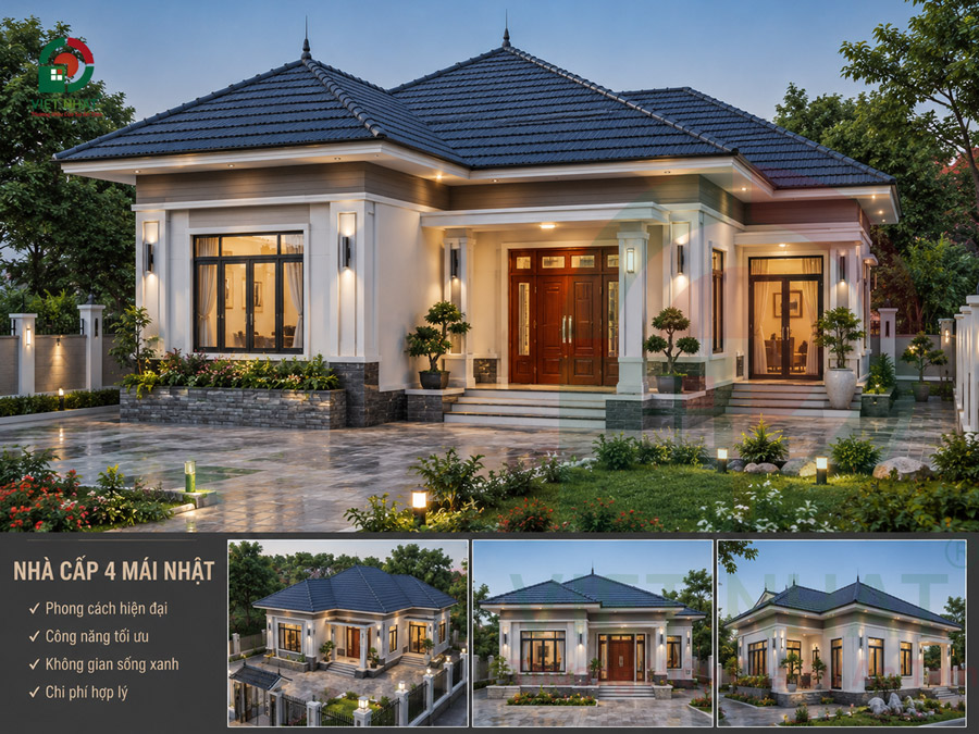 Nhà cấp 4 4 phòng ngủ mái Nhật