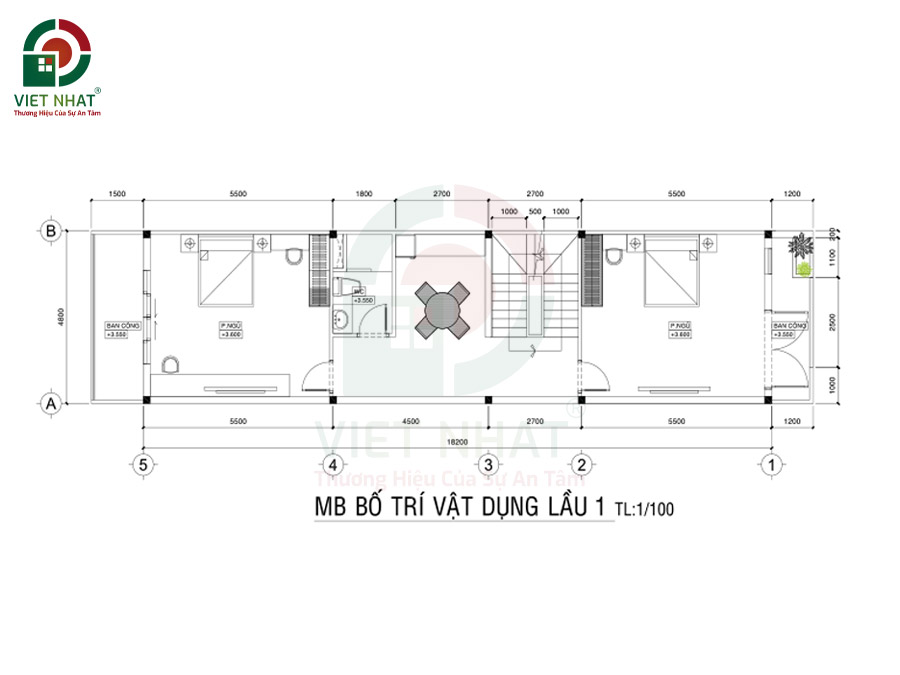 Bố trí công năng mặt bằng tầng 2