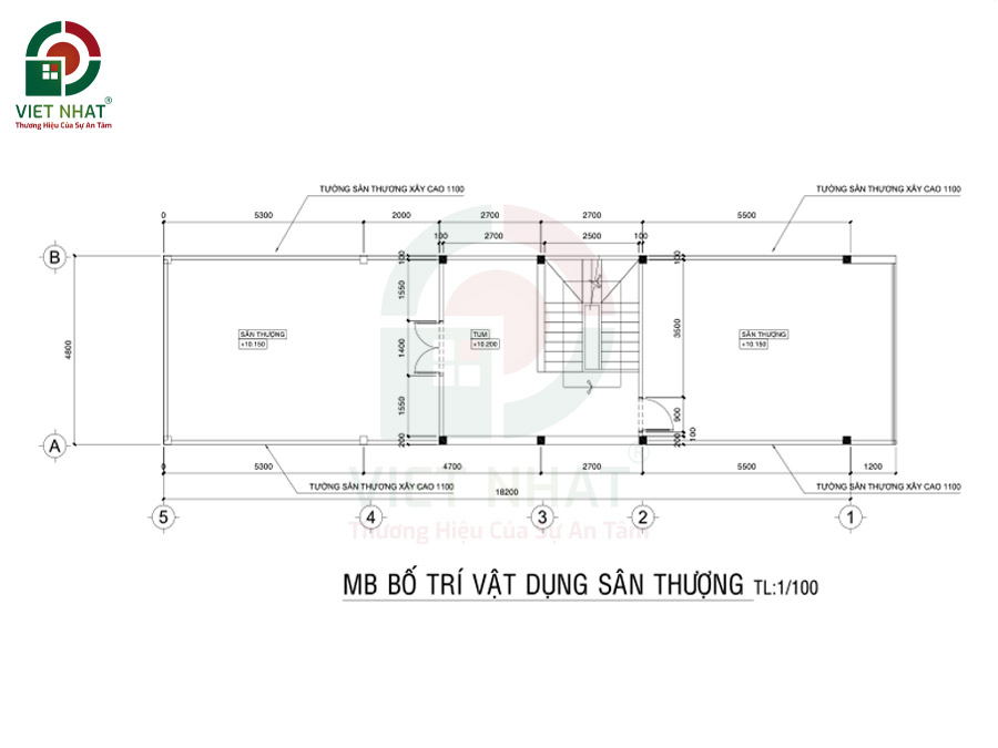 Bố trí công năng mặt bằng tum sân thượng