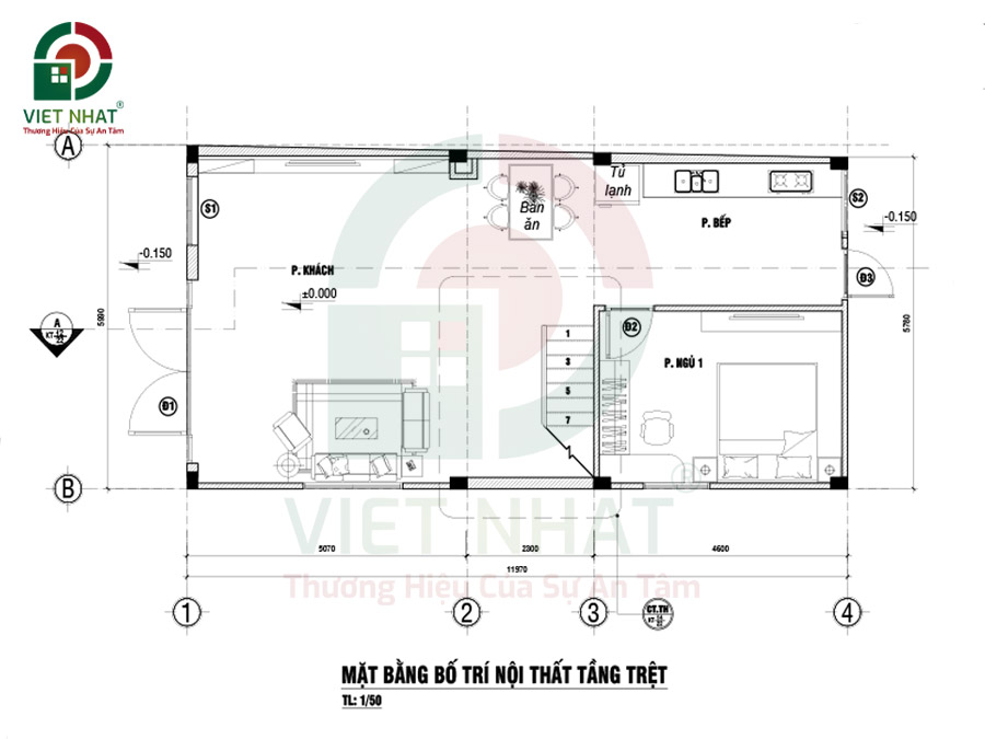 Bố trí công năng tầng trệt