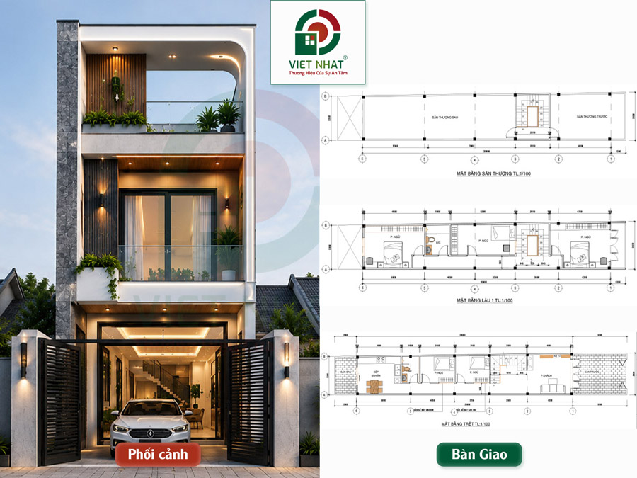 Công năng nhà phố 2 tầng tum sân thượng