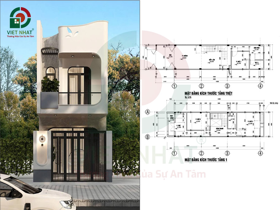 Hình ảnh bố trí công năng mẫu nhà 2 tầng