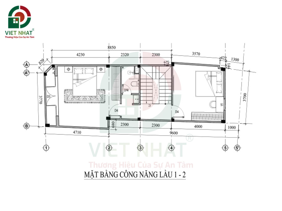 Hình ảnh bố trí công năng tầng 1&2