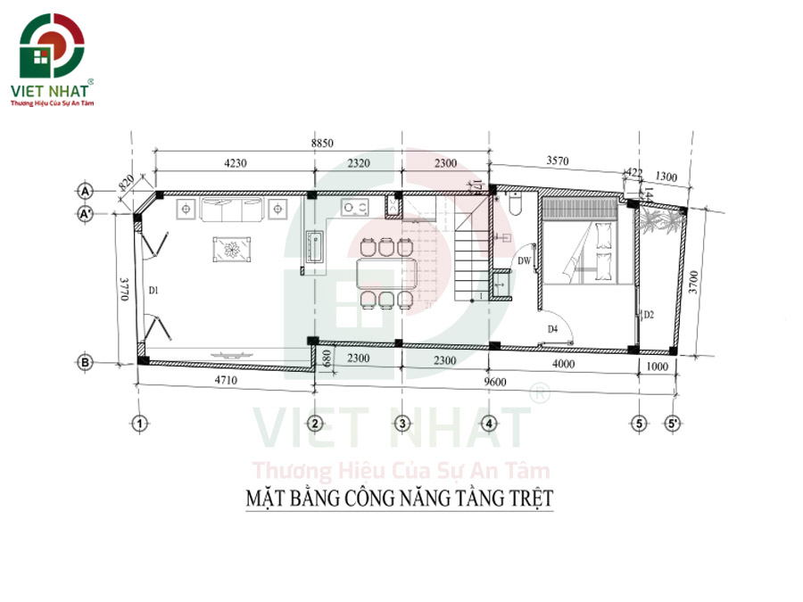 Hình ảnh bố trí công năng tầng trệt