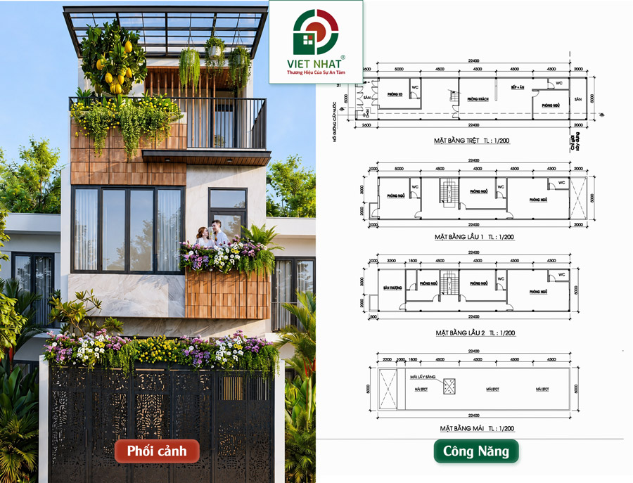 Mẫu nhà phố 3 tầng sân thượng hiện đại - Không gian sống xanh, tiện nghi và đẳng cấp