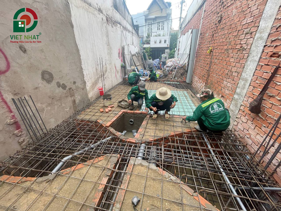 Hình ảnh thi công cốt thép móng nhà 4 tầng