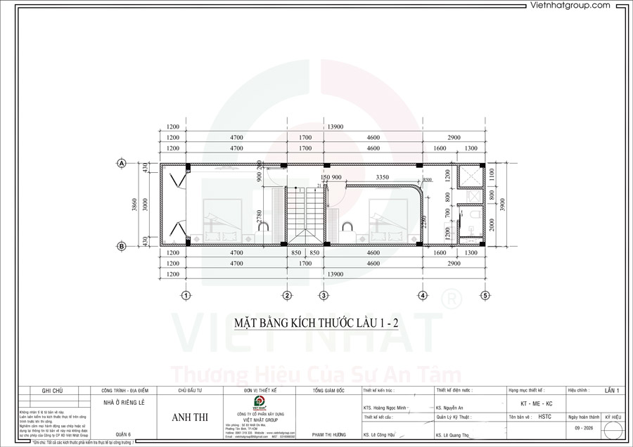 Phương án tổ chức công năng lầu 1 + 2 4x14m