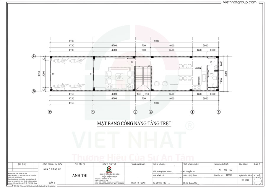 Phương án tổ chức công năng tầng trệt 4x14m